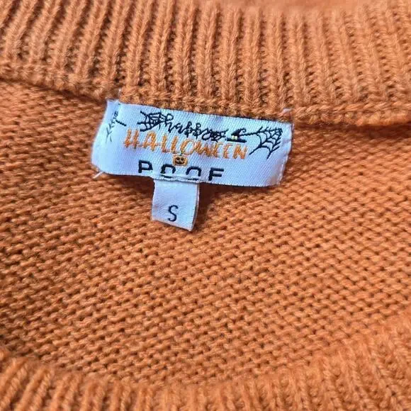 Halloween Poof Skeleton Witch Sequin Long Sleeve Crew Neck Knit Sweater Small - Picture 6 of 10